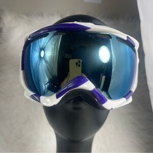 Oakley Ski Snowboard Goggles Blue Iridium Lens White/Purple Strap Vintage Adult